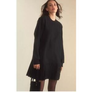 CYNTHIA ROWLEY Sz S Small Preston Toggle Straps Kilt Sweatshirt Dress Black NWT